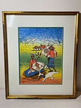 Batik Hand-Painted Vibrant Village Scene Wall Art 
Pro framing
1 of 3 available